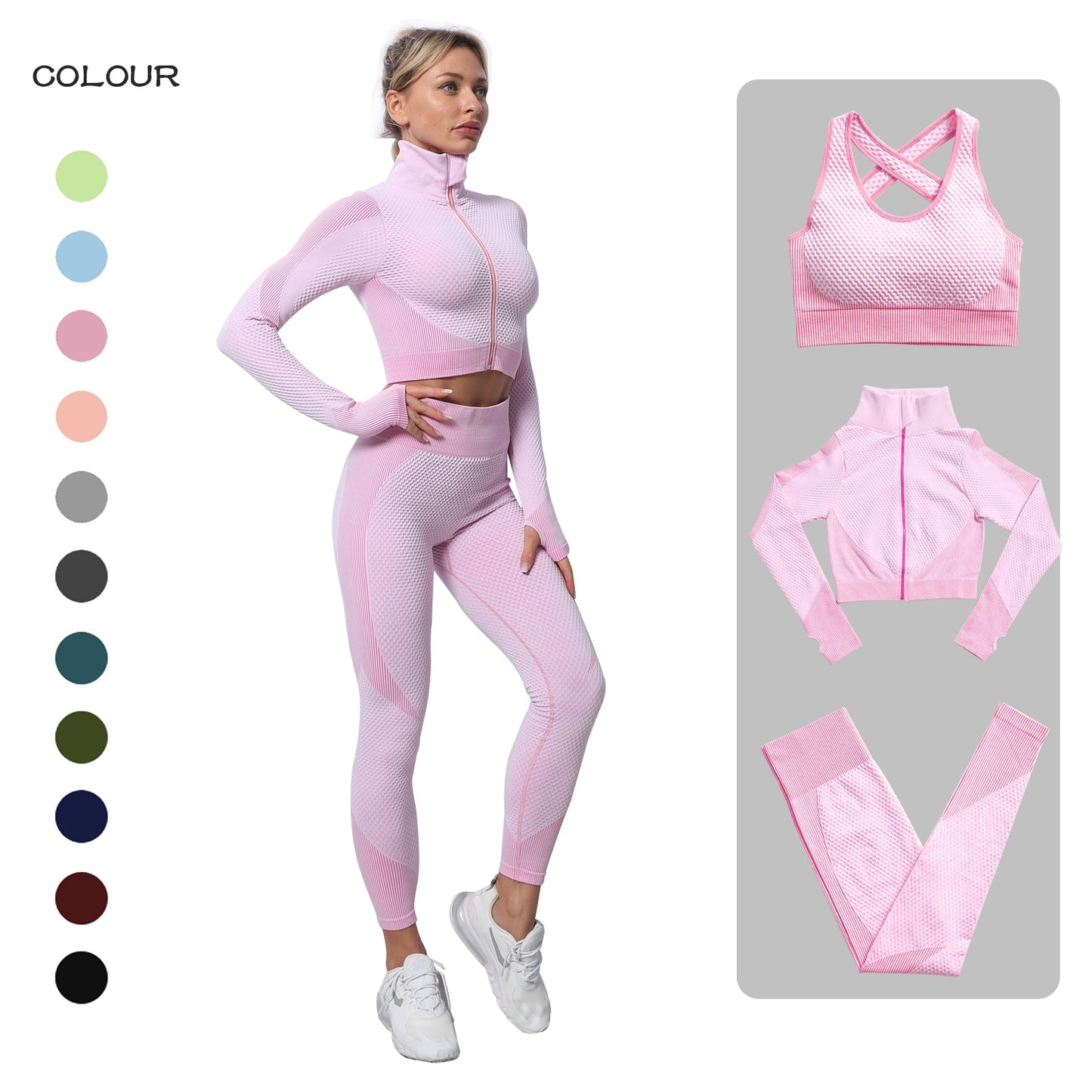 2/3 Pieces Yoga Set Bar High-Waisted Tight Pants Gym Exercise Clothing Suitable Sportswear For Women Zipper Jacket Leggings Suit