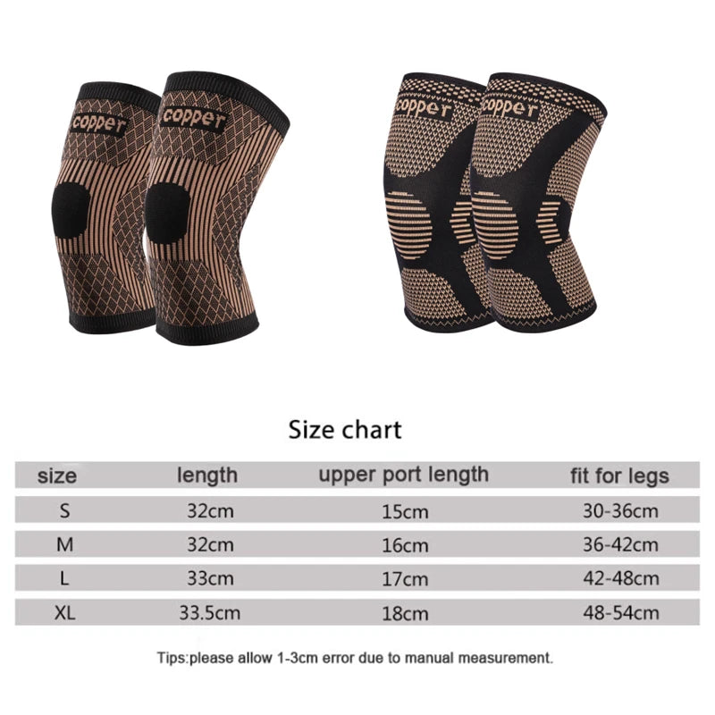 1Pc Copper Knee Brace Stretch Knitted Breathable for Arthritis Pain and Knee Sleeve for Home Gym Workout and Outdoor Sports