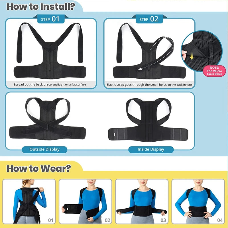 Back Brace for Women Men Posture Corrector Improve Posture Lumbar Support Shoulder Lower Upper Back Pain Relief