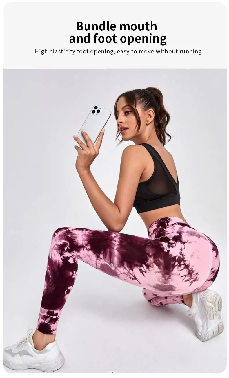 Tie Dye Yoga Pants Sport Leggings Women Seamless High Waist Push Up Woman Tights Fitness Workout  Gym Clothing