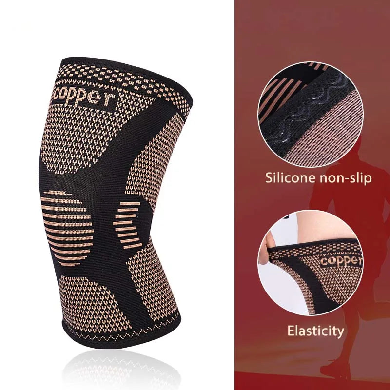 1Pc Copper Knee Brace Stretch Knitted Breathable for Arthritis Pain and Knee Sleeve for Home Gym Workout and Outdoor Sports