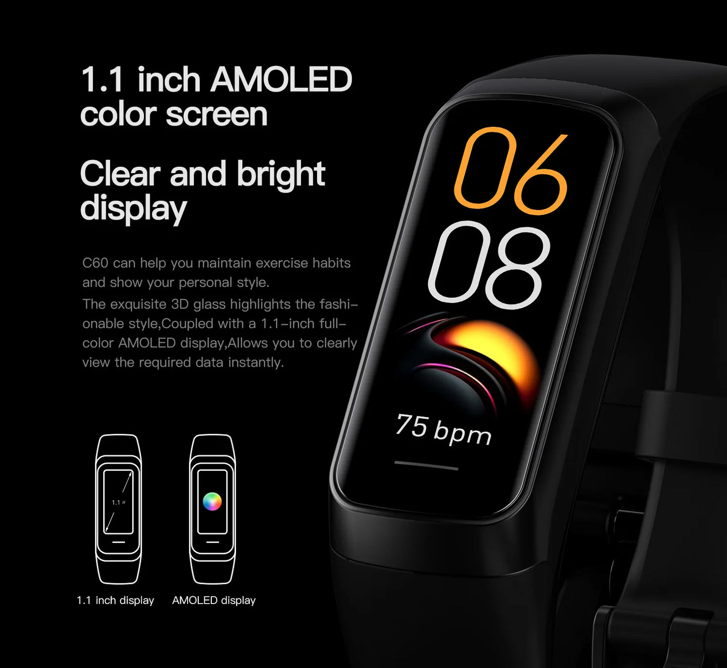 Amoled Smart Watch Smartwatch Band Women Heart Rate Blood Wartch Waterproof Connected Smart Bracelet Sport Fitness Tracker