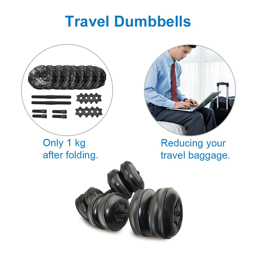 DEIRIS Travel Water Filled Dumbbells Set Gym Weights 20kg 30kg 60kg Portable Adjustable For Men Arm Muscle Training Home Fitness