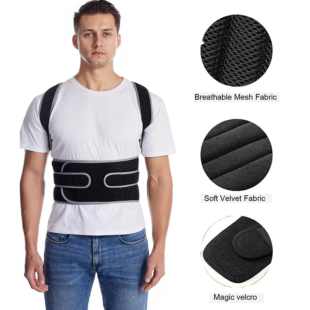 Fully Adjustable Back Shoulder Posture Corrector Belt, Clavicle Spine Support, Reshapes Your Body