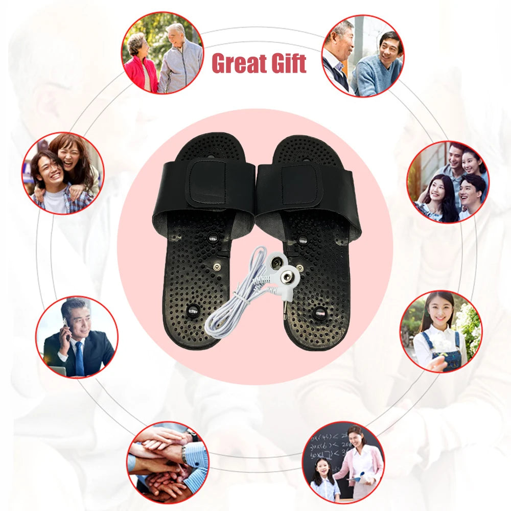 1 Pair Electrode Massage Slippers For Tens Acupuncture Therapy Massager Machine Physiotherapy Body Foot Relaxing Black Rubber