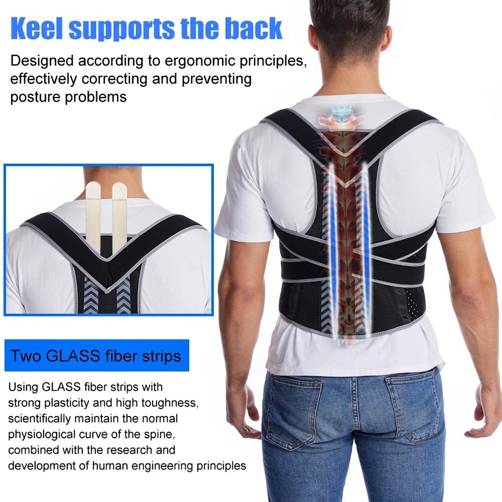 Fully Adjustable Back Shoulder Posture Corrector Belt, Clavicle Spine Support, Reshapes Your Body