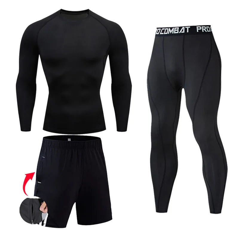 Men&#39;s Compression Sportswear Suits Gym Tights Training Clothes Workout Jogging Sports Set Running Rashguard Tracksuit For Men