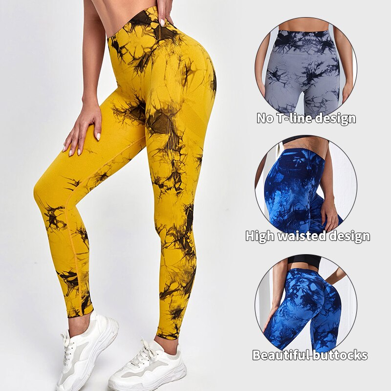 Tie Dye Yoga Pants Sport Leggings Women Seamless High Waist Push Up Woman Tights