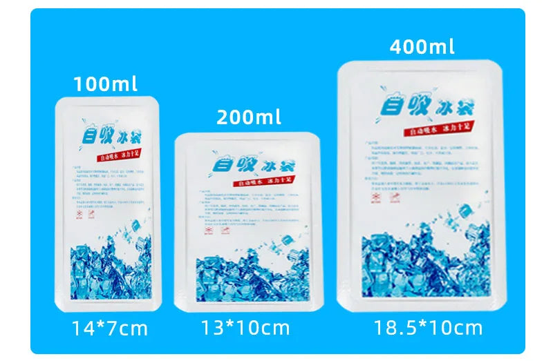 5Pcs Reusable Gel Ice Bag Automatic Water Absorption Insulated Ice Pack Pain Cold Compress Cooling Bag Food Keep Fresh Ice Pack