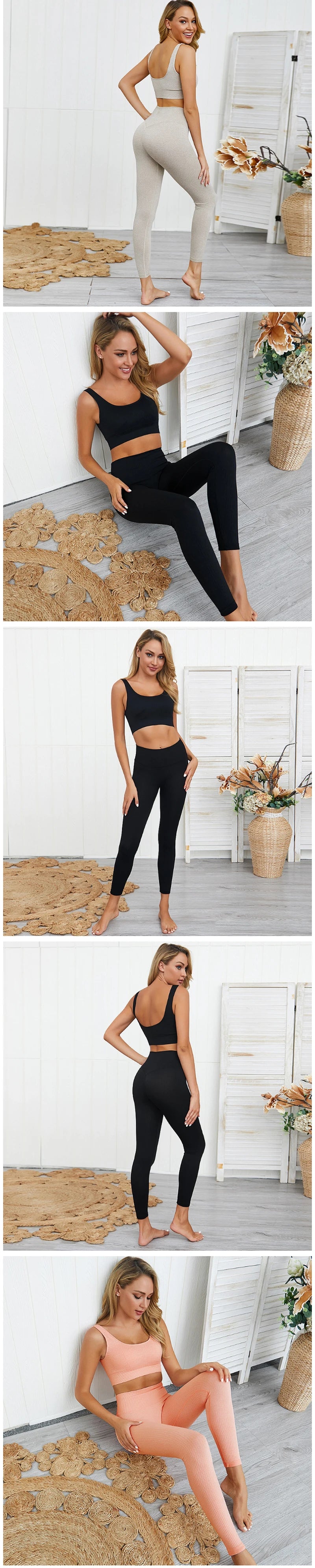 2 Pieces Seamless Fitness Women Yoga Suit Gym Push Up Clothes Workout Sport Set Padded Sports Bra High Waist Legging Sportswear