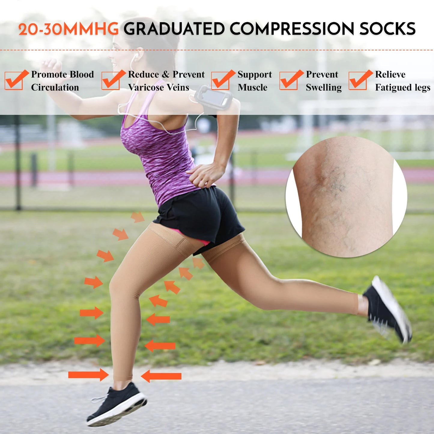 Open Toe Knee-High Medical Compression Stockings Varicose Veins Stocking Compression Brace Wrap Shaping for Women Men 18-21mm