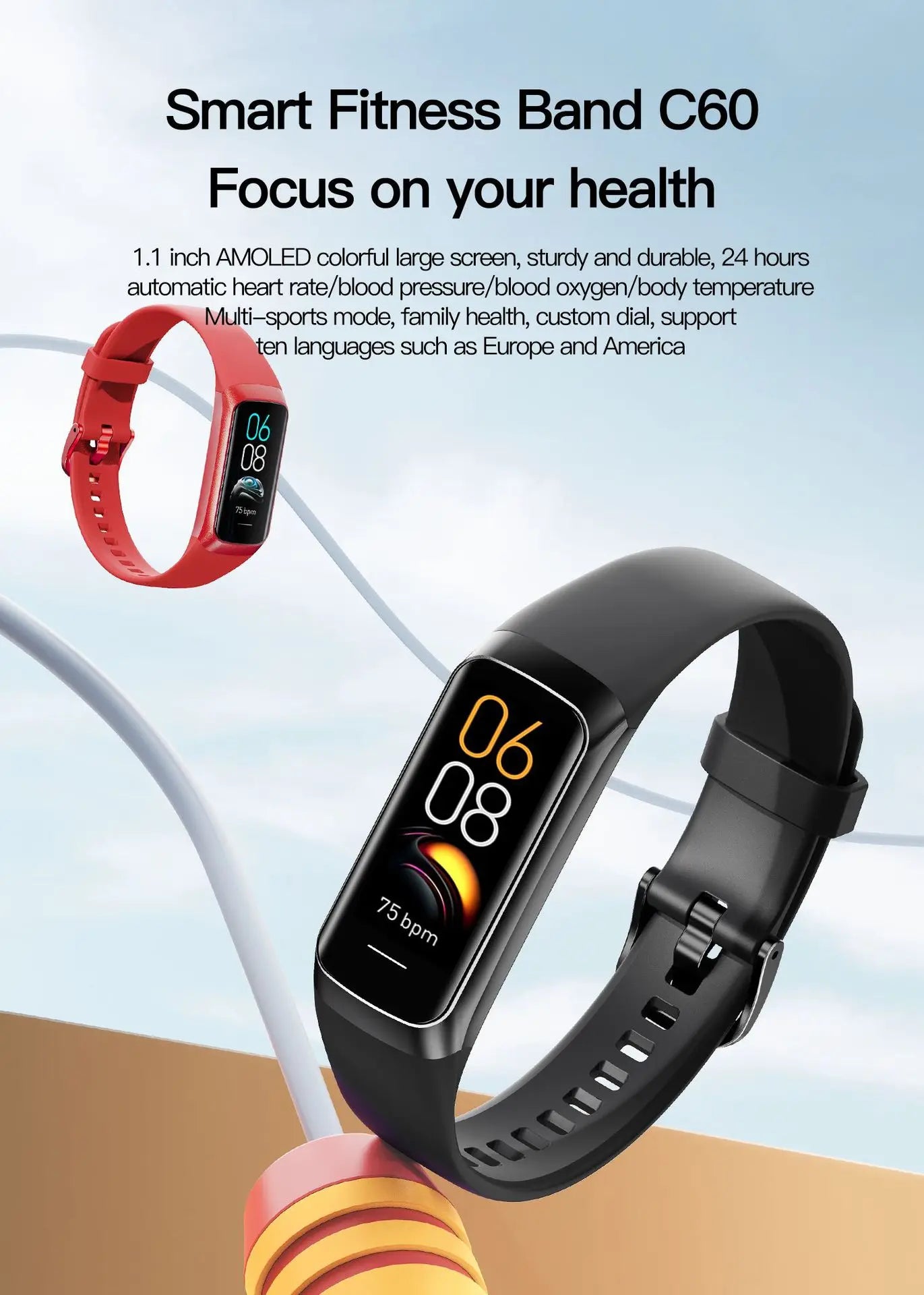 Amoled Smart Watch Smartwatch Band Women Heart Rate Blood Wartch Waterproof Connected Smart Bracelet Sport Fitness Tracker