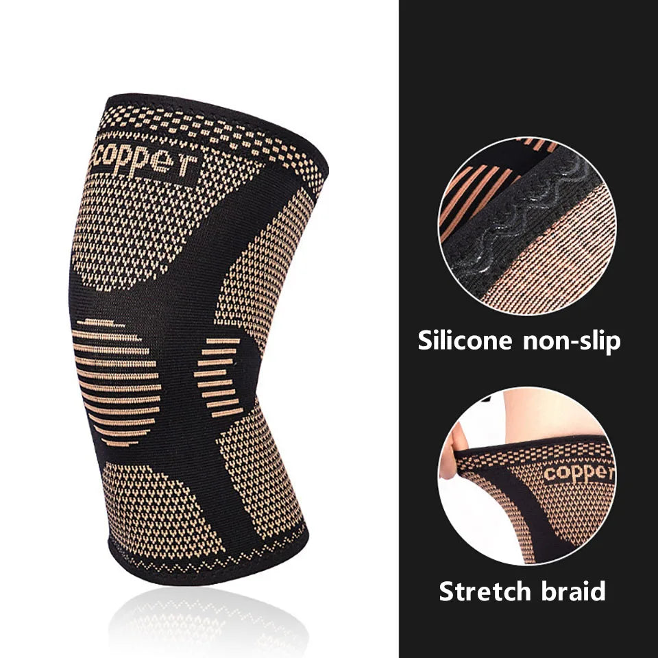 1Pc Copper Knee Brace Stretch Knitted Breathable for Arthritis Pain and Knee Sleeve for Home Gym Workout and Outdoor Sports