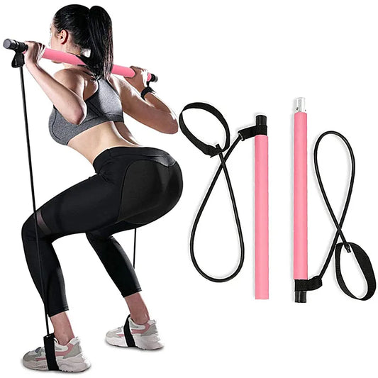 Portable Yoga Pilates Bar Stick with Resistance Band Home Gym Muscle Toning Bar Fitness Stretching Sports Body Workout Exercise