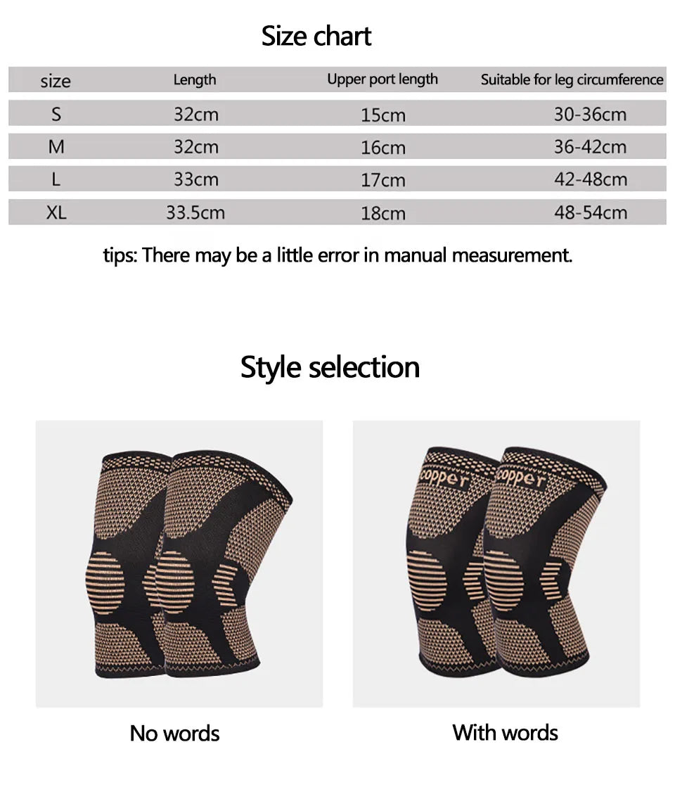 1Pc Copper Knee Brace Stretch Knitted Breathable for Arthritis Pain and Knee Sleeve for Home Gym Workout and Outdoor Sports