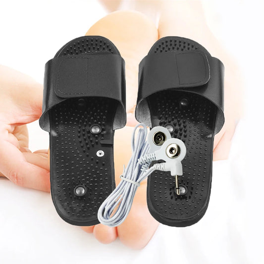 1 Pair Electrode Massage Slippers For Tens Acupuncture Therapy Massager Machine Physiotherapy Body Foot Relaxing Black Rubber