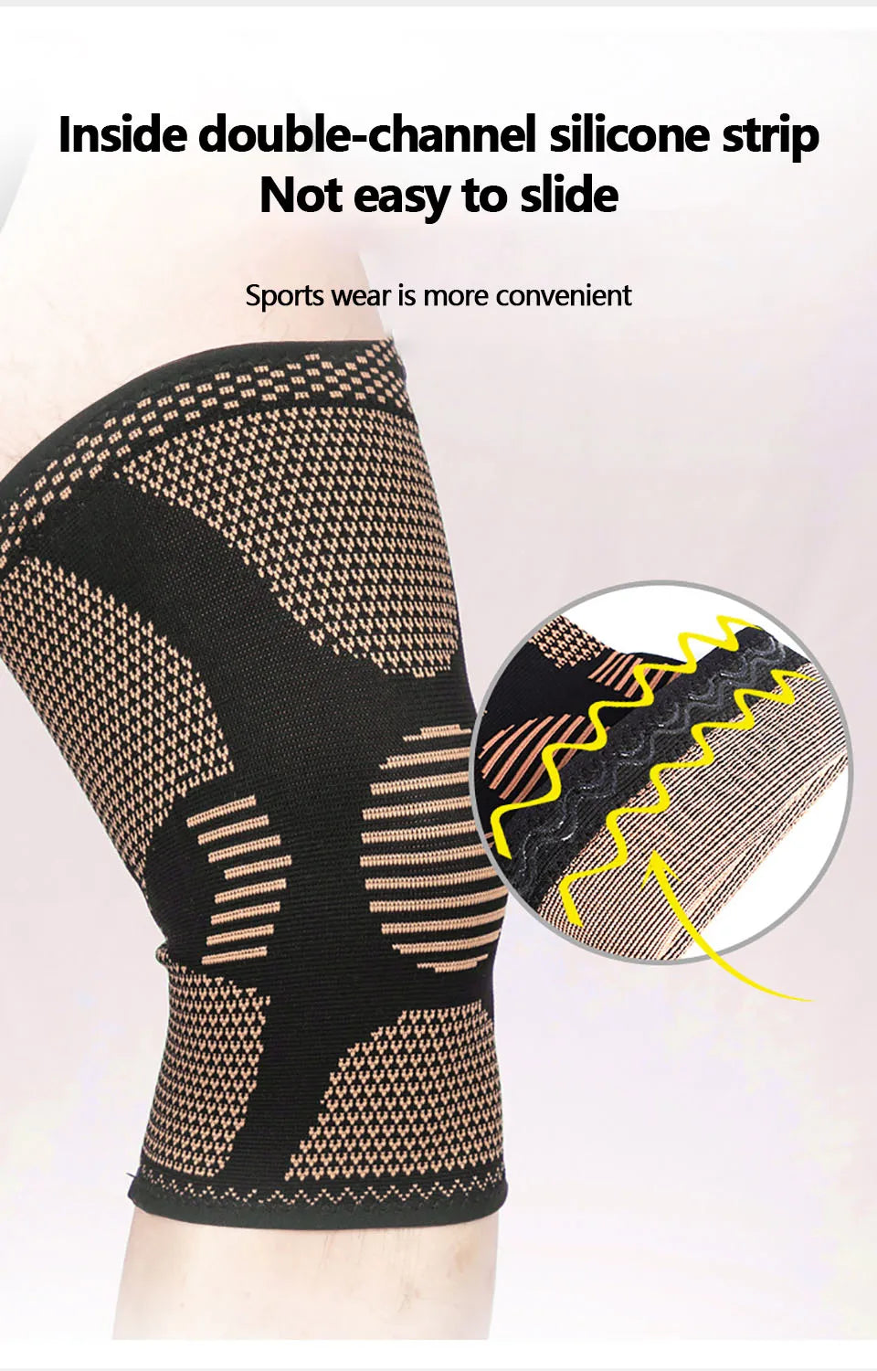 1Pc Copper Knee Brace Stretch Knitted Breathable for Arthritis Pain and Knee Sleeve for Home Gym Workout and Outdoor Sports