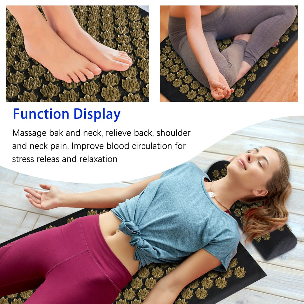 Shiatsu Cushion Massage Yoga Mat Acupressure & Pillow Set