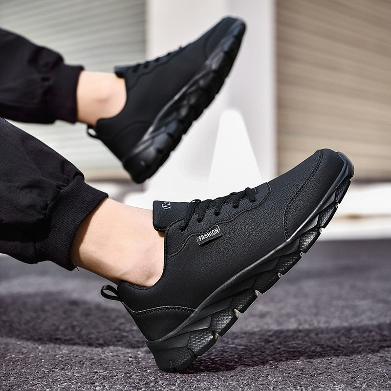 Leather Lace-Up Waterproof Athletic Sneakers