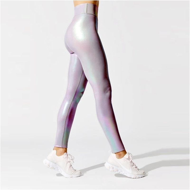 Metallic Foil Print Bodybuilding Compression Tights