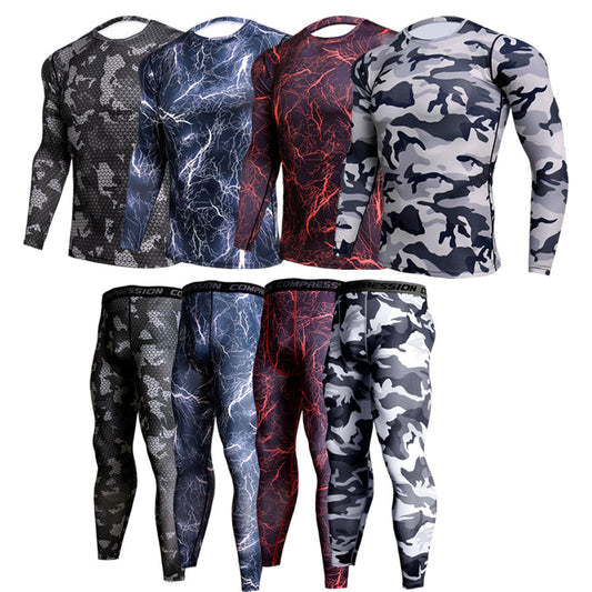 1/2 Piece Camouflage Tracksuit Compression Long Sleeve T-shirt & Tights
